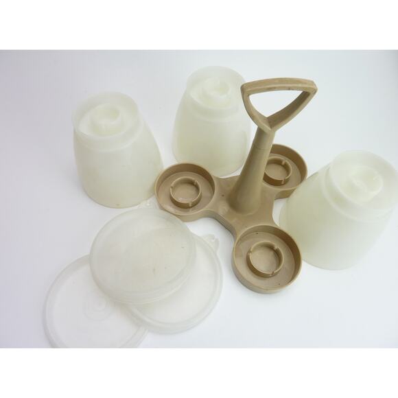 Vintage Tupperware Condiment Caddy & 3 Containers Lids Almond Beige Candy Dish - Picture 3 of 5